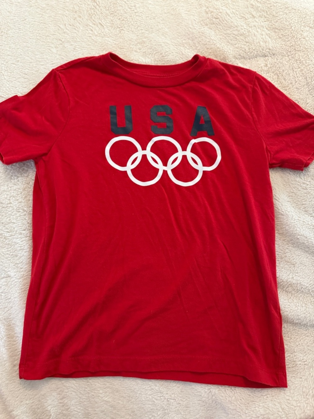 Boys Red USA Olympic Rings Short Sleeve Tee, size 8